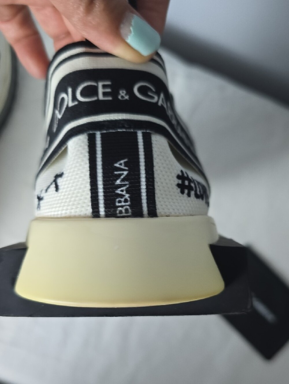 Dolce & Gabbana White & Black Graffiti Slip-On Sneakers - Picture 11 of 15